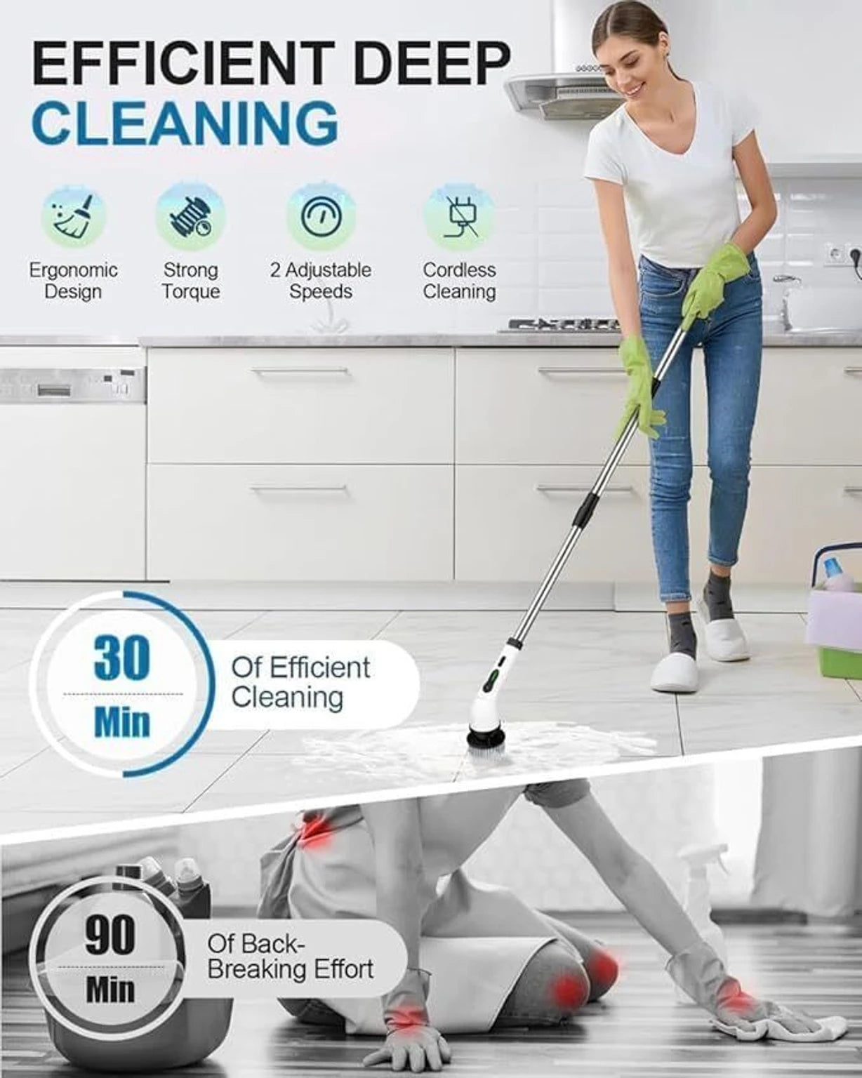 9 in 1 Cordless Electric Spin Scrubber | Rechargeable Cleaning Brush