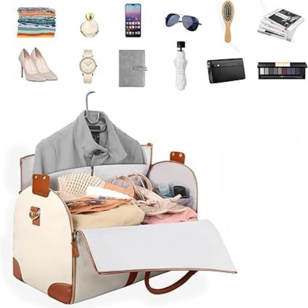 Leather Convertible Garment Bag for Travel - 2 in 1 Hanging Suitcase