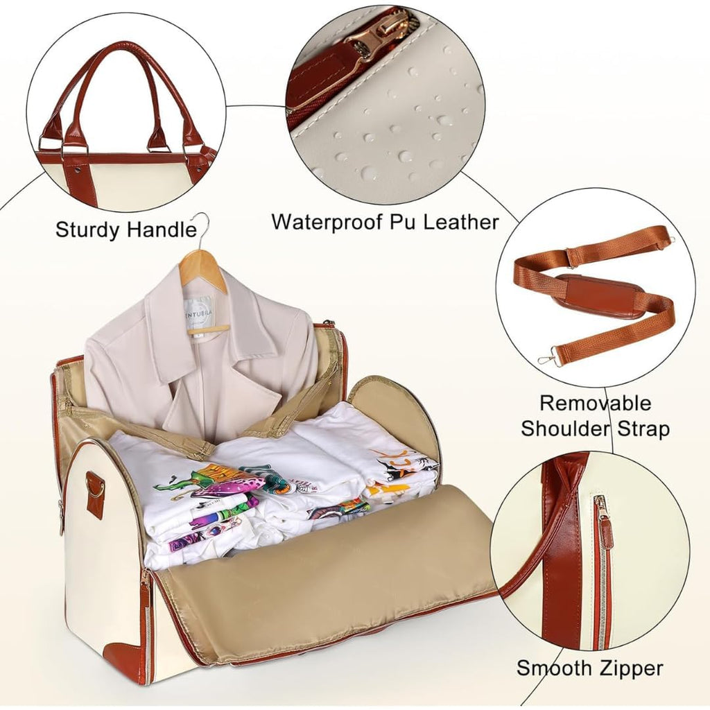 Leather Convertible Garment Bag for Travel - 2 in 1 Hanging Suitcase