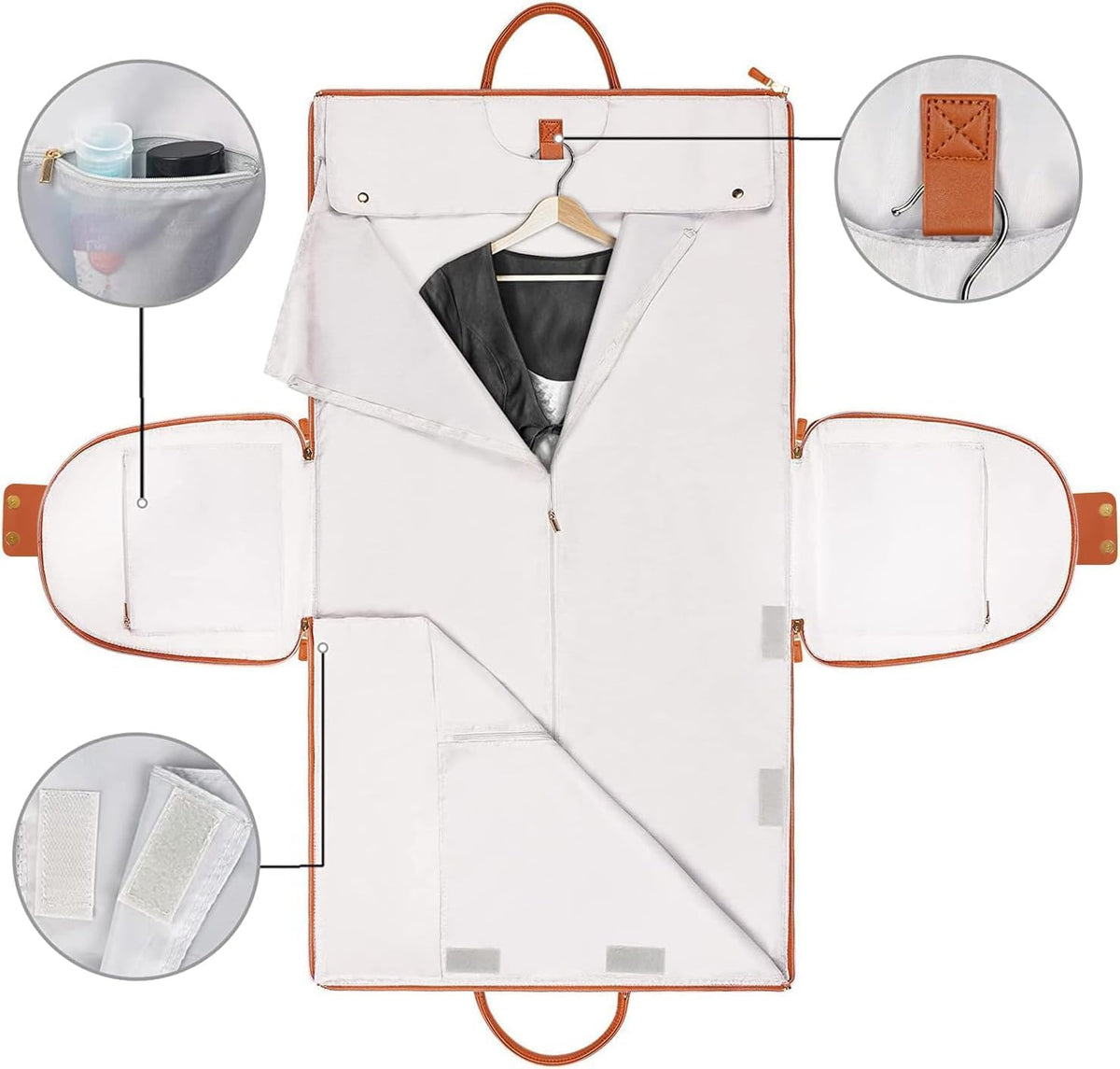 Leather Convertible Garment Bag for Travel - 2 in 1 Hanging Suitcase