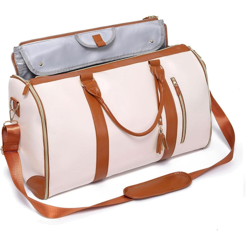 Leather Convertible Garment Bag for Travel - 2 in 1 Hanging Suitcase