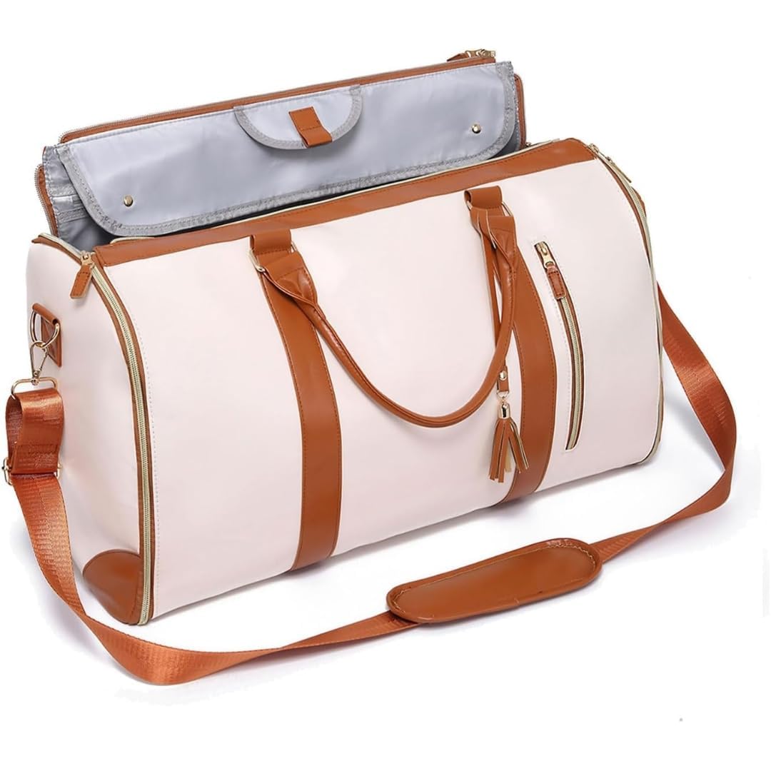 Leather Convertible Garment Bag for Travel - 2 in 1 Hanging Suitcase
