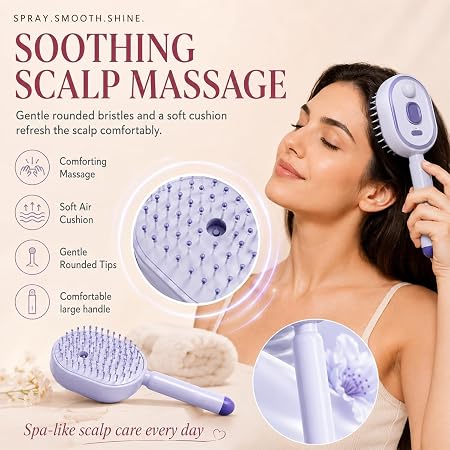 Steam Hair Brush |  Single-Button Start Air-Padded Massage Comb Portable | Type-C Charging