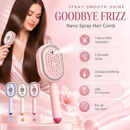 Steam Hair Brush |  Single-Button Start Air-Padded Massage Comb Portable | Type-C Charging