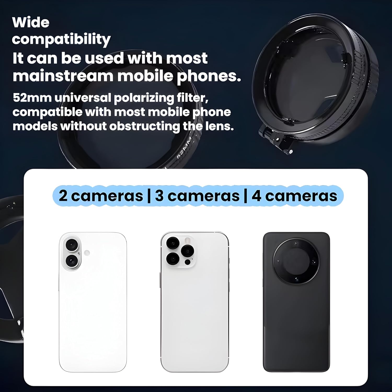 Magnetic CPL Filter for iPhone & Smartphones, 52mm Circular Polarizing Lens